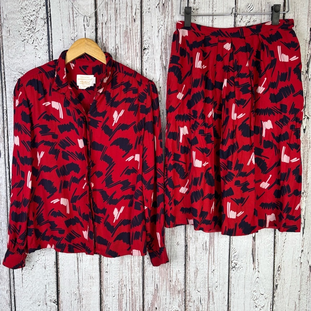 VINTAGE Country Sophisticates by Pendleton Matching Blouse & Midi Skirt Set SZ 8